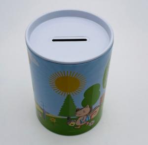 China Custom Printed Round Coin Bank Empty Metal Tin Money Box wholesale