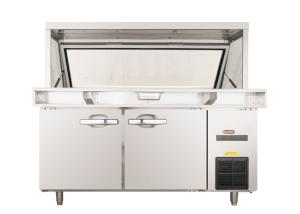 China Blue Ray 2 Door Refrigerated Sandwich Prep Table With Glass Lid Fan Cooling / Commercial Salad Bar Refrigerator Freezer on sale