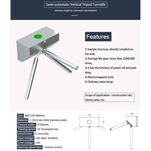 Portable Wall Mounted Tripod Turnstile Gate Automatic Systems Turnstiles