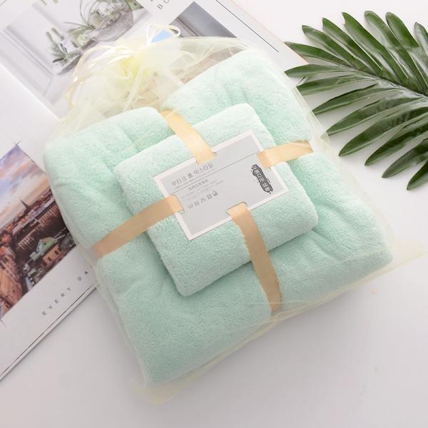 Home Hostel density Coral Velvet Bath Towel Set Soft and Absorbent with Plain Lace