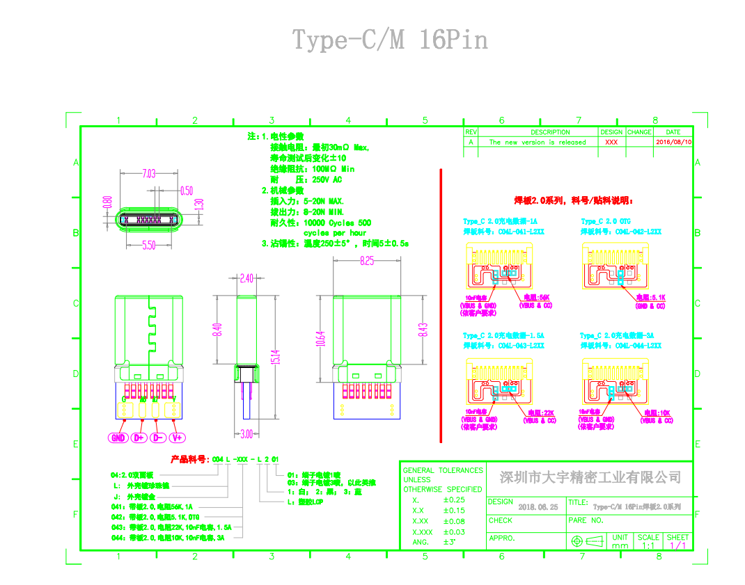 Male 3.1 Usb Type C Connector For Cellphone And Computer Charging