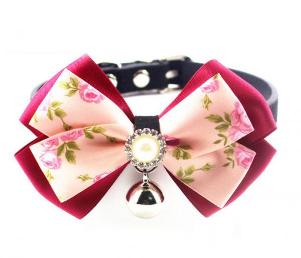 Cute Lace Bowtie with Bell Dog Collars Leather Pet Leads