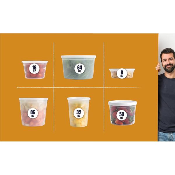 Storage Containers With Airtight Leak Proof Lids - Washable And Reusable - Recyclable BPA-Free - Microwave, Fridge