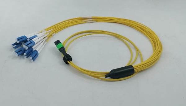 Quality 16 Fibers MPO-16 APC (Female) to 8 LC UPC Breakout Patch Cord for 800G to 8x100G Connection for sale