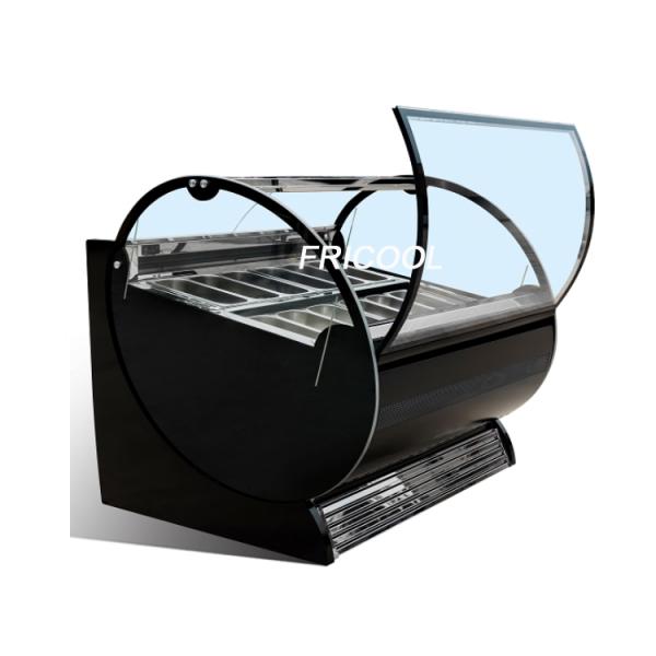 7.5 Amps Curved Glass Ice Cream Display Freezer R290 Refrigerant