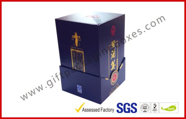 Quality Paper Wine Bottle Gift Box With Golden Embossed Text / Rigid White Wine Box for sale