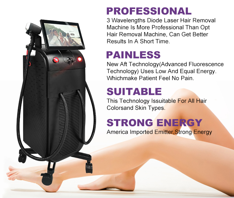 Vertical Professional Painless Lazer 3 Wavelength 755 808 1064 nm Diode Laser Hair Removal Machine