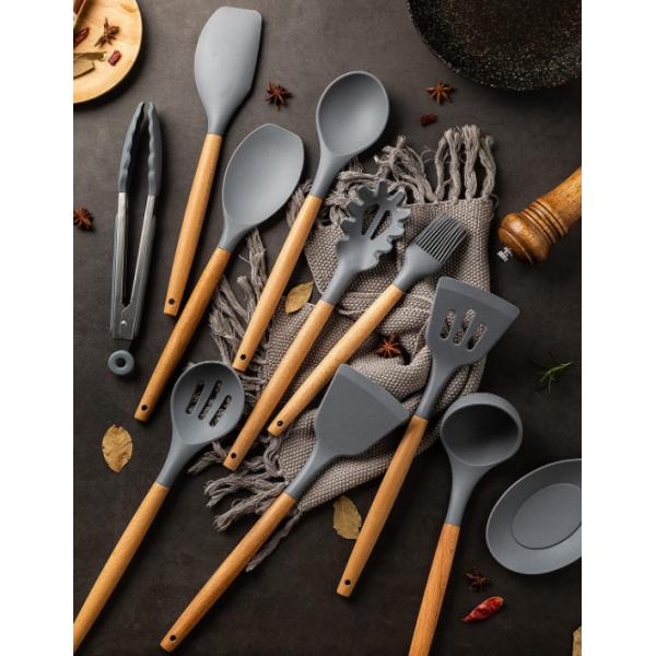Leadfree Silicone Kitchen Set Utensils , Heatproof Silicone Turner Spatula Set