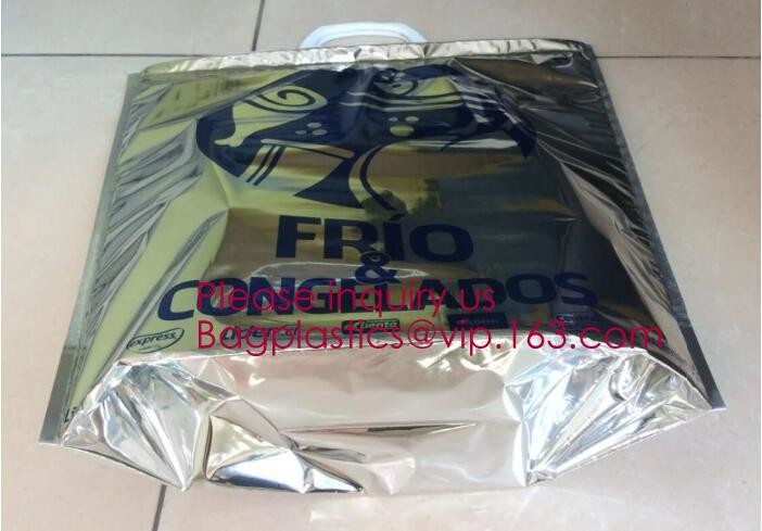 Custom Packing Aluminum Foil Zip-Lock Grocery Handle Thermal Insulation Cooler Bag For Outdoors,Promotional Insulated La