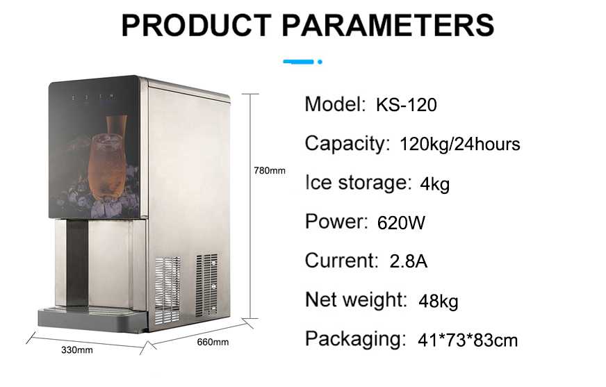 KS-120 Under Table Energy Saving Ice Maker With Water Dispenser 120kg Daily 220V
