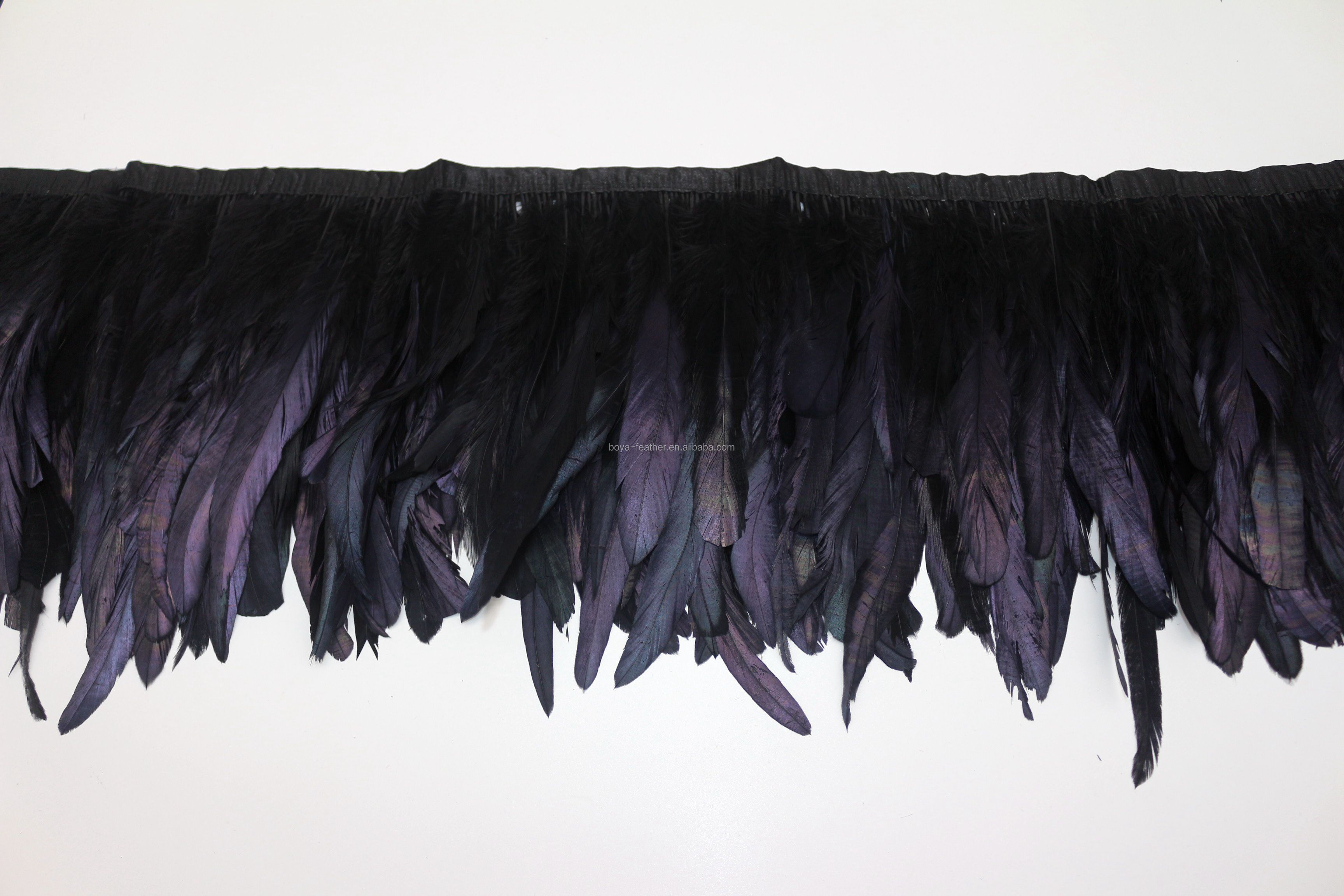 Party Decoration Ribbon with Black Rooster Coque Feather Fringe Trim and Satin Ribbon