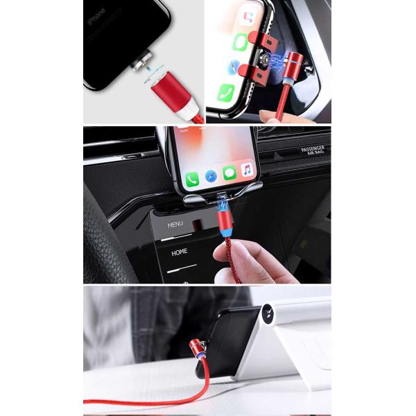 USB 2.0 Charging Cable With LED Magnetic 3 In 1 Nylon Braided 3.5A