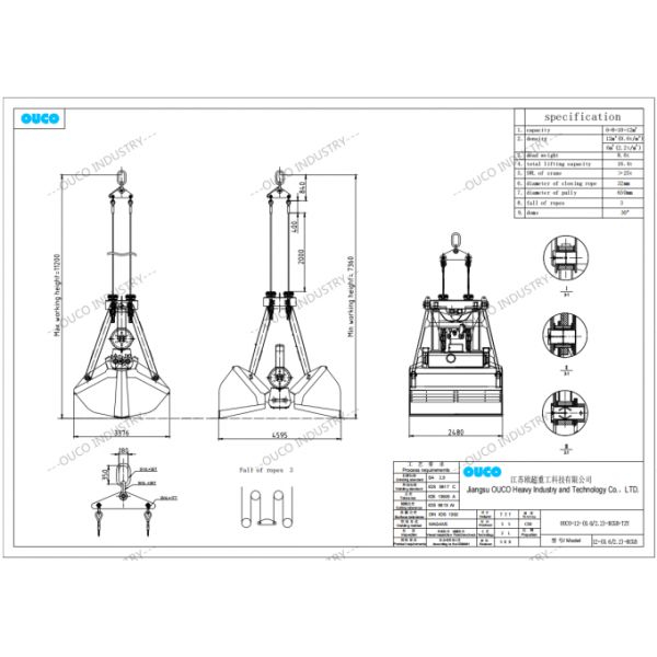 15cbm Clamshell Grab Bucket Wireless Remote Control For Bulk Material