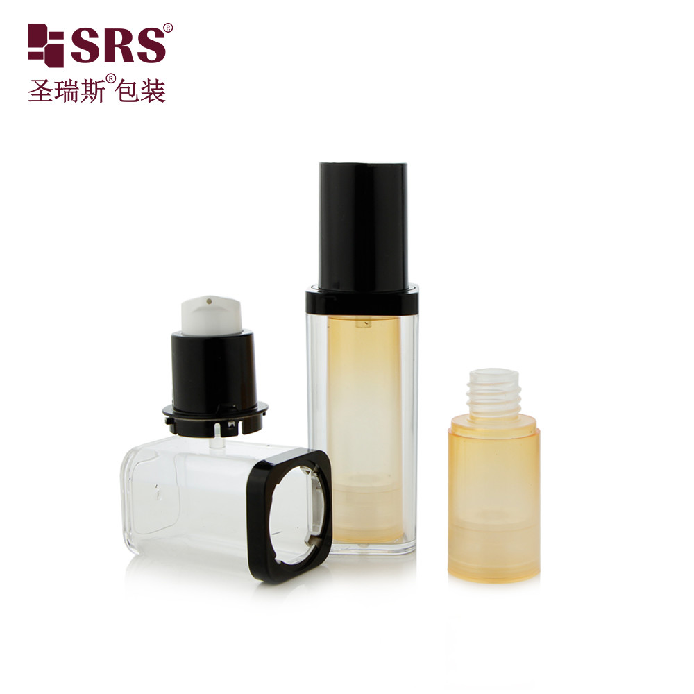 Empty PET Replaceable Double Wall Square Shape Custom Color Facial Serum Airless Bottle 50ml