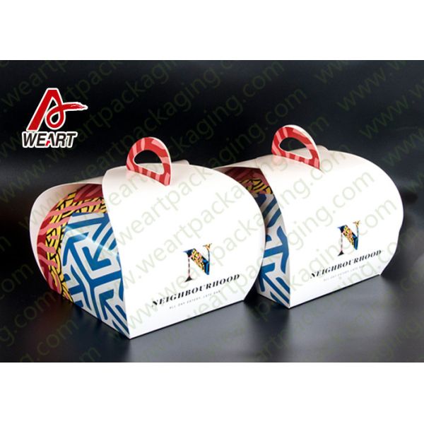 Single Cake Style Paper Kraft Boxes , Die Cut Handled Purple Wrapping Paper Gift Boxes