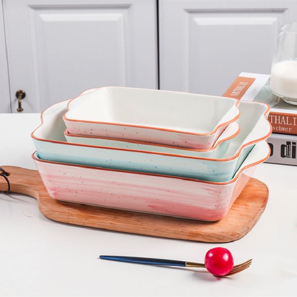 Rectangle Deep Ceramic Bakeware Sets Dish Oven Safe Nonstick For Home Kitchen