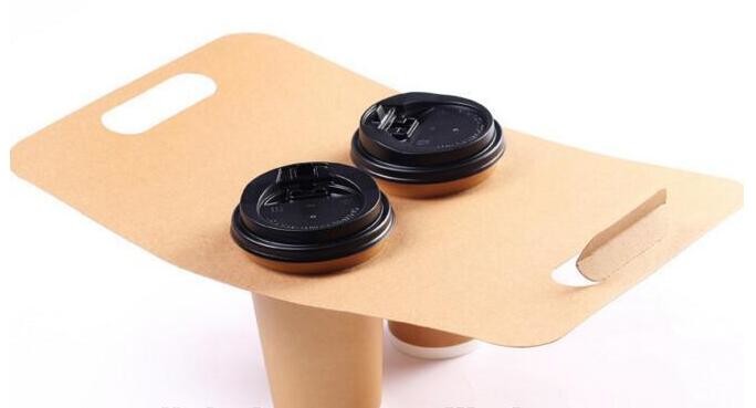 Eco Friendly Disposable Kraft Paper Take Out 2 Pack Coffee Cup Drink Carriers 2 Pack Paper Cup Holders bagease package