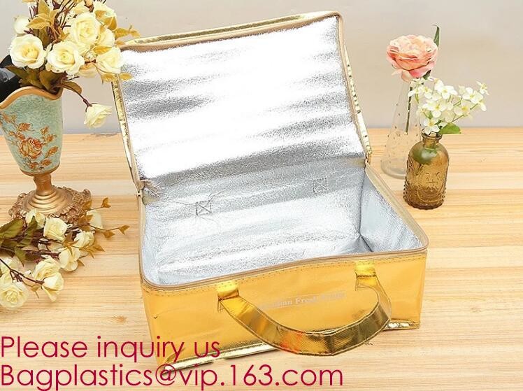 Custom Packing Aluminum Foil Zip-Lock Grocery Handle Thermal Insulation Cooler Bag For Outdoors,Promotional Insulated La