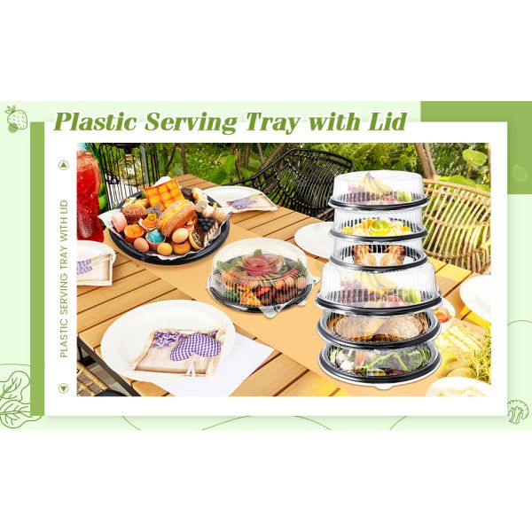 Disposable Catering Trays With Lids Serving Trays Black Plastic Round Platters With Clear Lids Deli Wax Paper