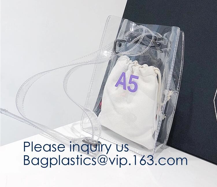 Transparent PVC Blanket Bag/Plastic Shopping Bag/Packaging Bag With Black Woven Trim And Webbing Handle, bagease, packag
