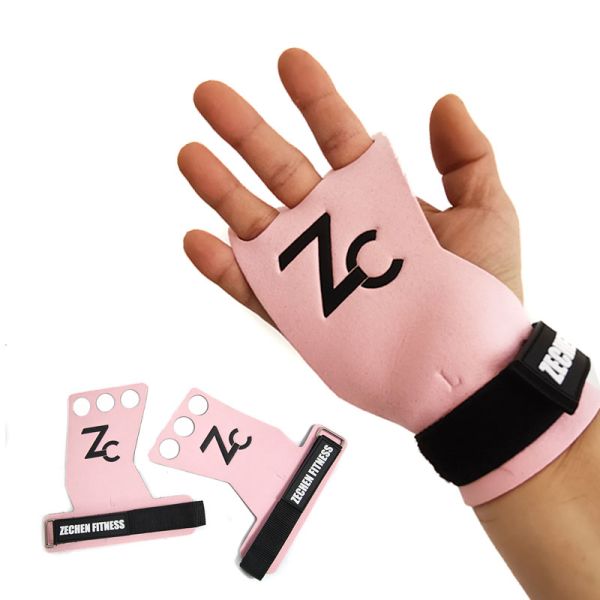 Pink Crossfit Hand Grips 2.25mm 3 Holes Gymnastic Palm Guards Suede Microfiber Leather