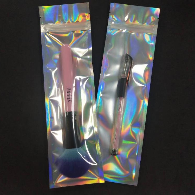 China Makeup Brush Resealable Hologram Laser Transparent Plastic Zipper Bag wholesale