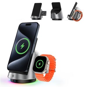 China 3in1 Dual Coil Wireless Charging Station Hidden Desktop Wireless Charger wholesale
