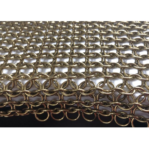 Gold Stainless Steel Ring Decorative Wire Mesh / Chain Link Mesh For Curtain