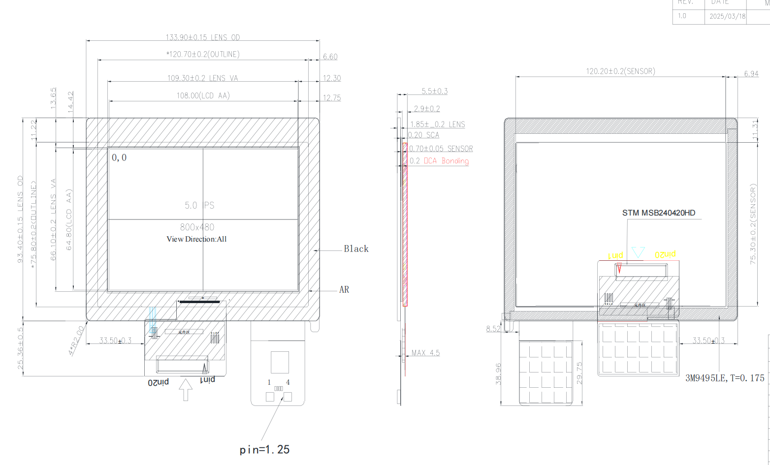 5 Inch 800x480 IPS LVDS TFT LCD Module with USB Interface Capacitive Touch Screen