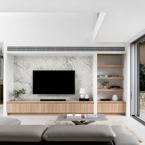 China Modern Wall Mounted TV Cabinet With Drawers Wood Grain Melamine wholesale