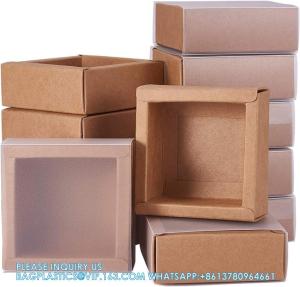 China Square Brown Kraft Boxes Heavy Duty Paper Gift Box With Clear Windows 3.3x3.3x1.2 For Party Favor Treats, Bakery wholesale