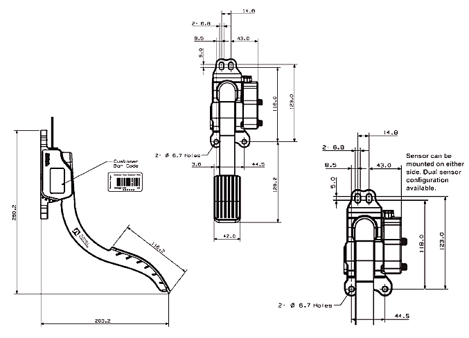 Suspended Electronic Accelerator Pedal Model TCS3 Series For Material Handling Equipment