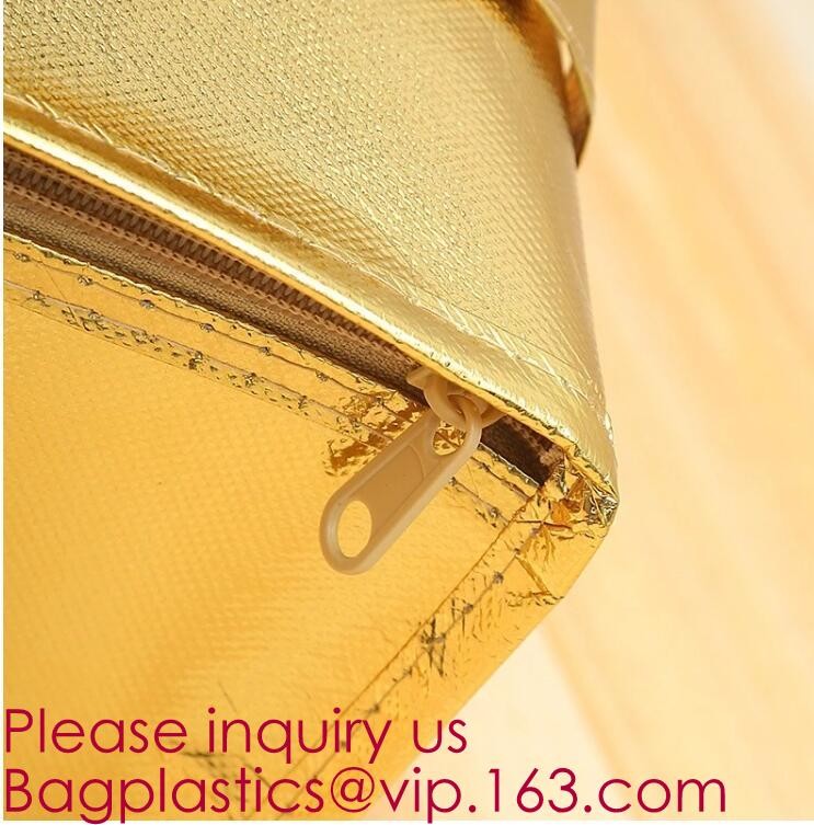 Custom Packing Aluminum Foil Zip-Lock Grocery Handle Thermal Insulation Cooler Bag For Outdoors,Promotional Insulated La