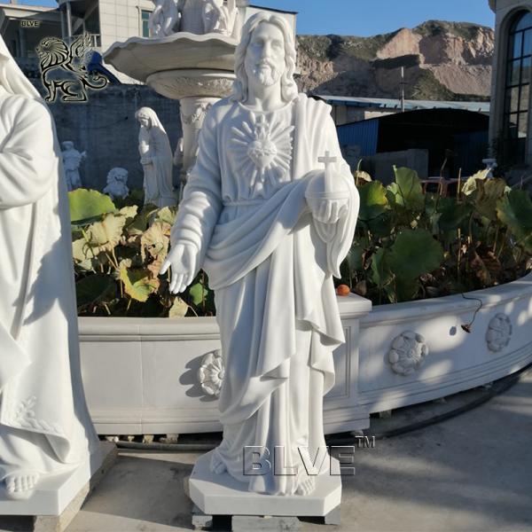 Quality Sacred Heart Jesus Statue Marble Sculpture Life Size Catholic Religious Carving Stone White Church Outdoor for sale