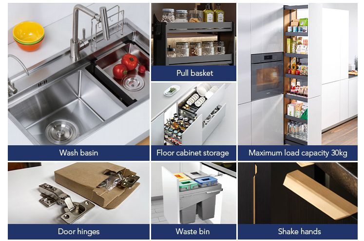 Designer Solid Wood Melamine LED Sensor Light Cabinet Prefab Modular Kitchen Cabinets