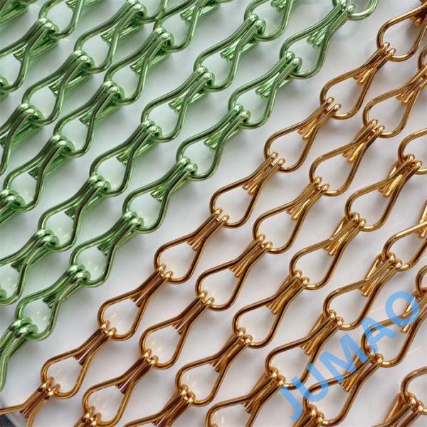 Quality Customizable Metal Chain Link Curtains In Gold And Green Aesthetic Integration for sale