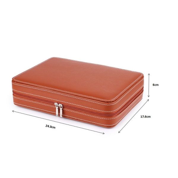 Portable 8 Grids Brown Leather Watch Case Box Customized Color For Men Women