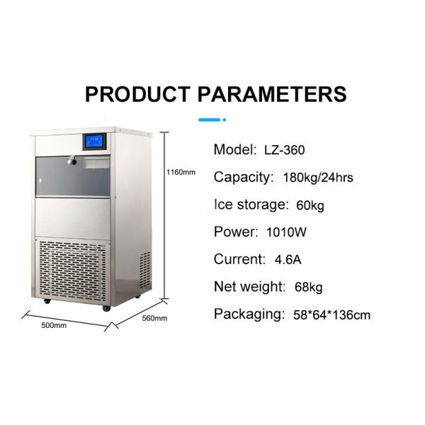 180kg Capacity LZ-360 Ice Maker Machine for Easy Snow Ice Production and Efficiency