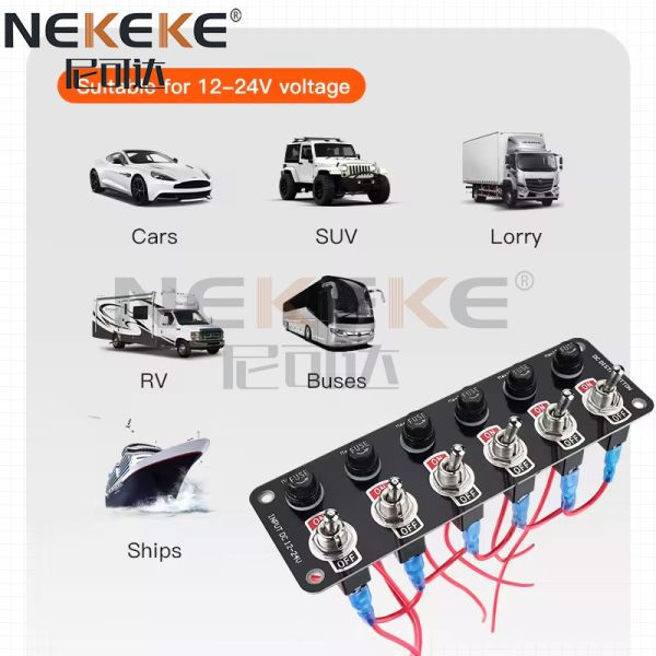 Waterproof 6 Gang Marine Rocker Switch Panel Metal Toggle Switch Panel DC12V