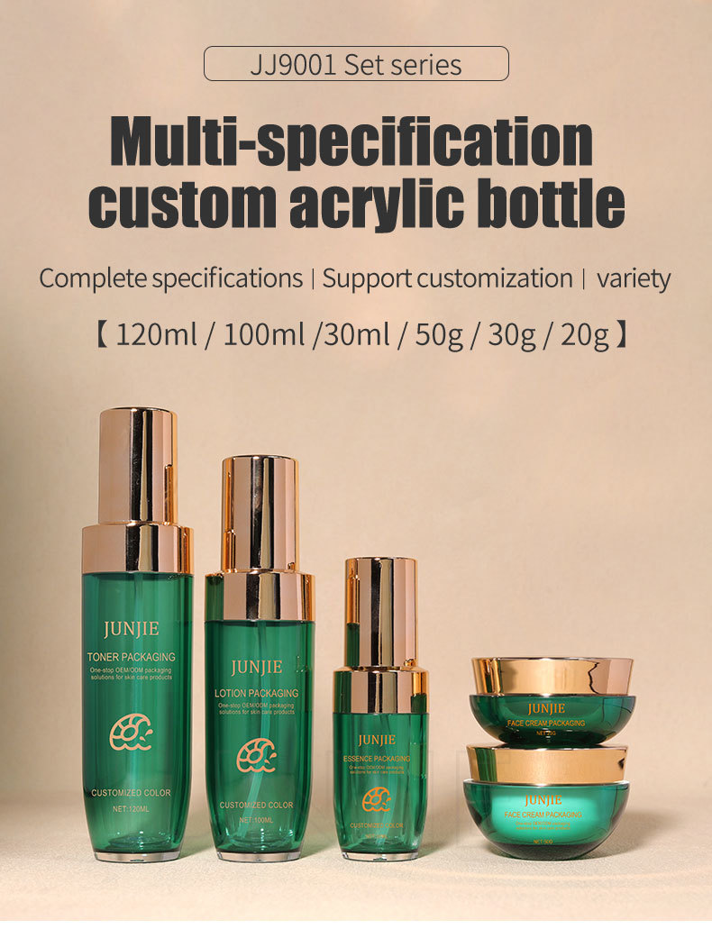 New Design Luxury 30-120ml 50g 30g Dark Green Skincare Packaging Cosmetic Refillable Acrylic Lotion Bottle with Pump