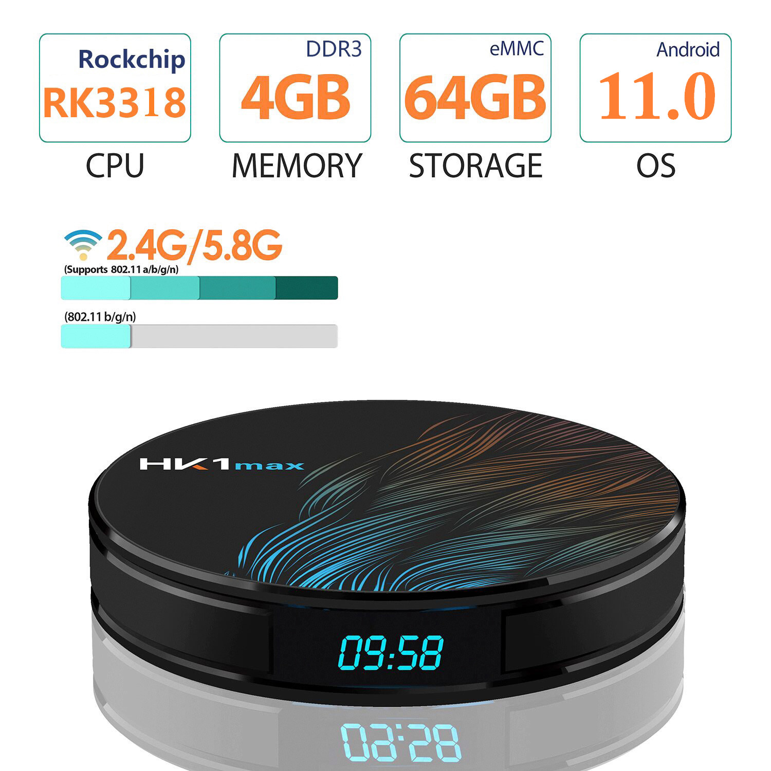 Android 4k IPTV Set Up Box HK1 MAX RK3318 Smart TV Box With Digital Display