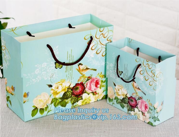Custom paper bag with handle coated white paper bag printing pattern flower carrier bag,Flower carrier paper bags with d