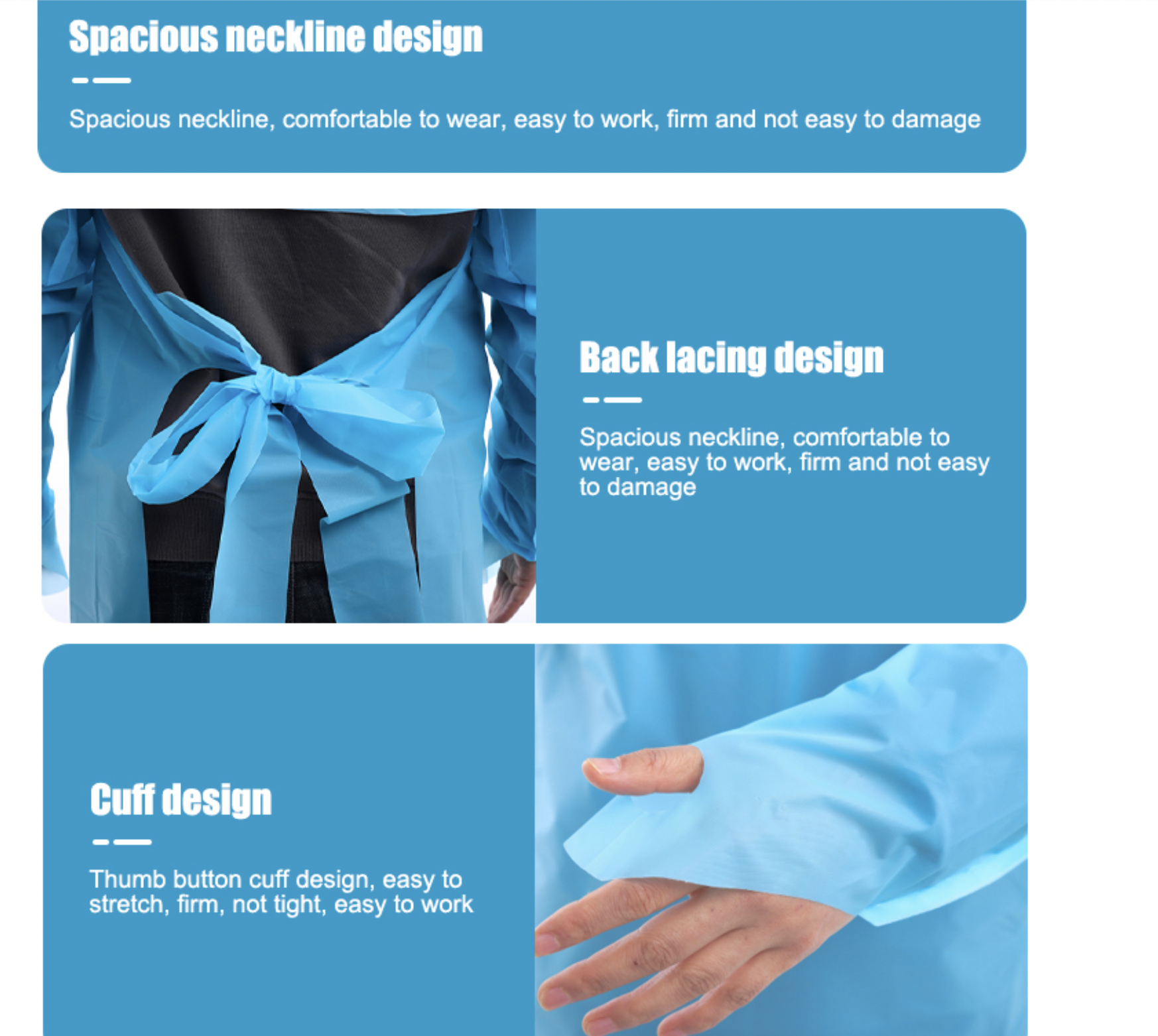 China factory cheap sale high quality disposable cpe isolation gown blue for pet hospital