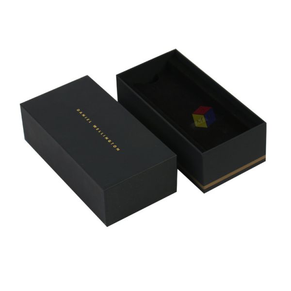 Luxury Custom Gift Paper Box Black Lid And Base Shape Cardboard Watch Gift Box