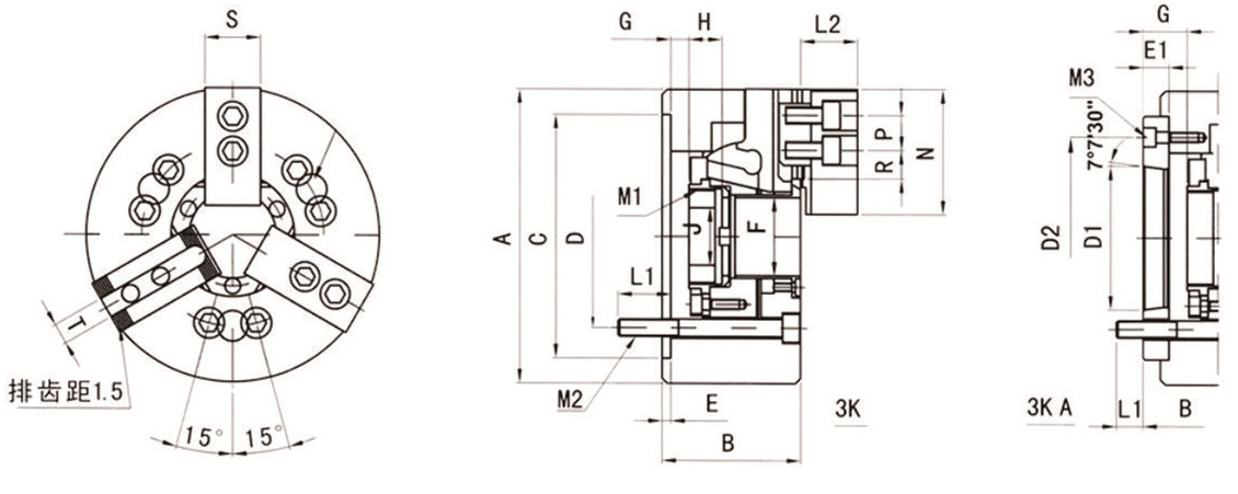 Hollow Structure CNC Lathe Chuck , 12 Inch 3 Jaw Lathe Chuck