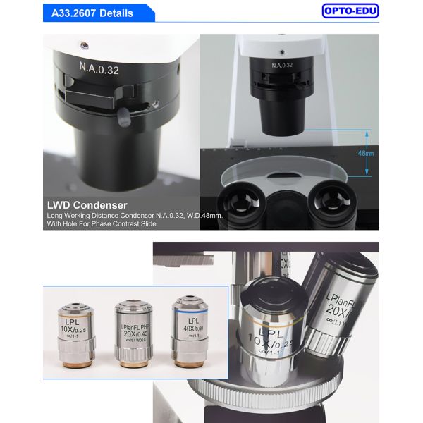 OPTO EDU A33.2607 LCD Cell Image Inverted Microscope Semi APO BF+PH