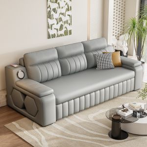Jieshun Multifunctional Retractable Living Room Leather Sleeper Sofa Bed