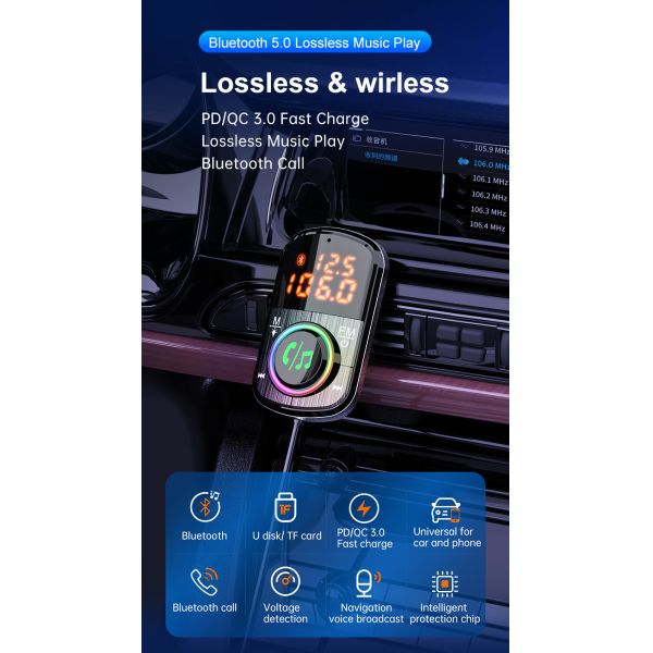 Car Air Vent Mount Bluetooth FM Transmitter PD QC USB Charger