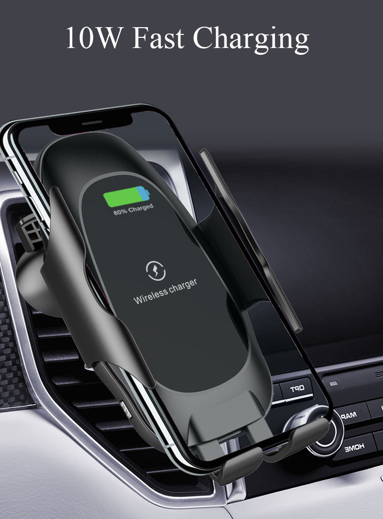 Auto Clamping 10W Car Cellphone Wireless Charger With Suction Cups