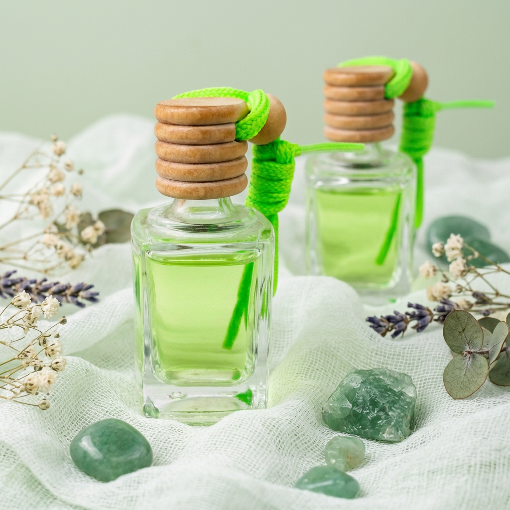 Glass Hanging Car Diffuser Bottles Empty 10ml Square Wooden Cap Refill
